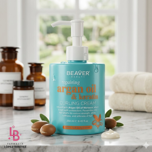 Beaver Crema para rizos Argan Oil y Keratin, 250 ml